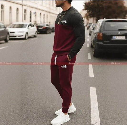 2 Pcs Men's Micro Printed Sweatshirt Track Suit
