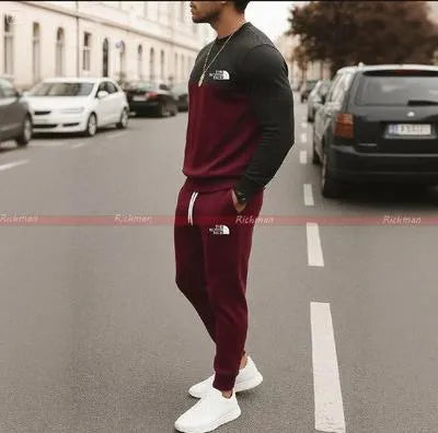 2 Pcs Men's Micro Printed Sweatshirt Track Suit