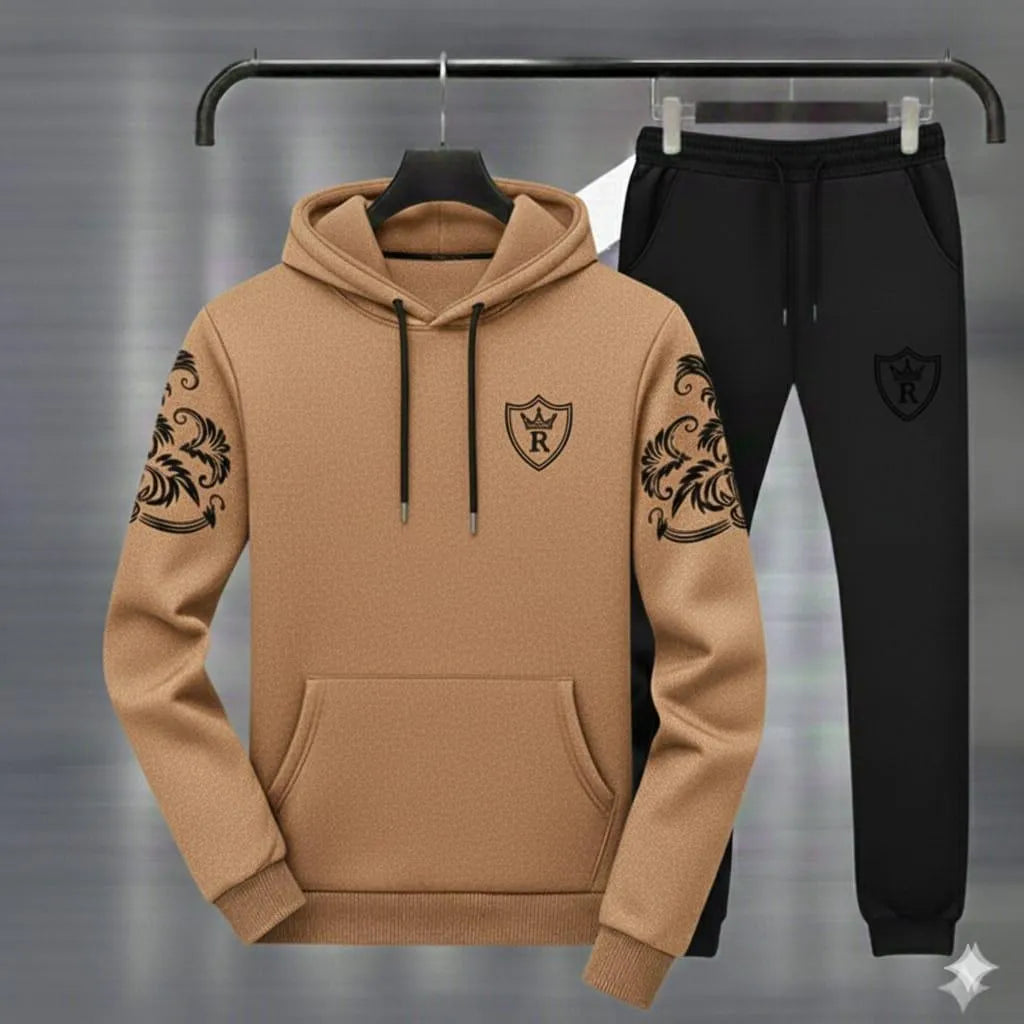 Royal Crest Brown&Black Printed Hoodie Track Suit