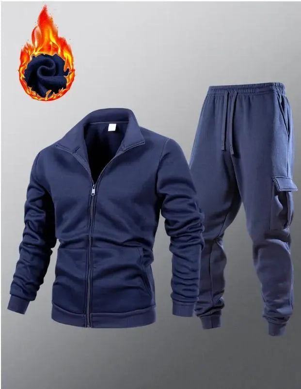 2 Pcs Men's Fleece Plain Zipper Track Suit