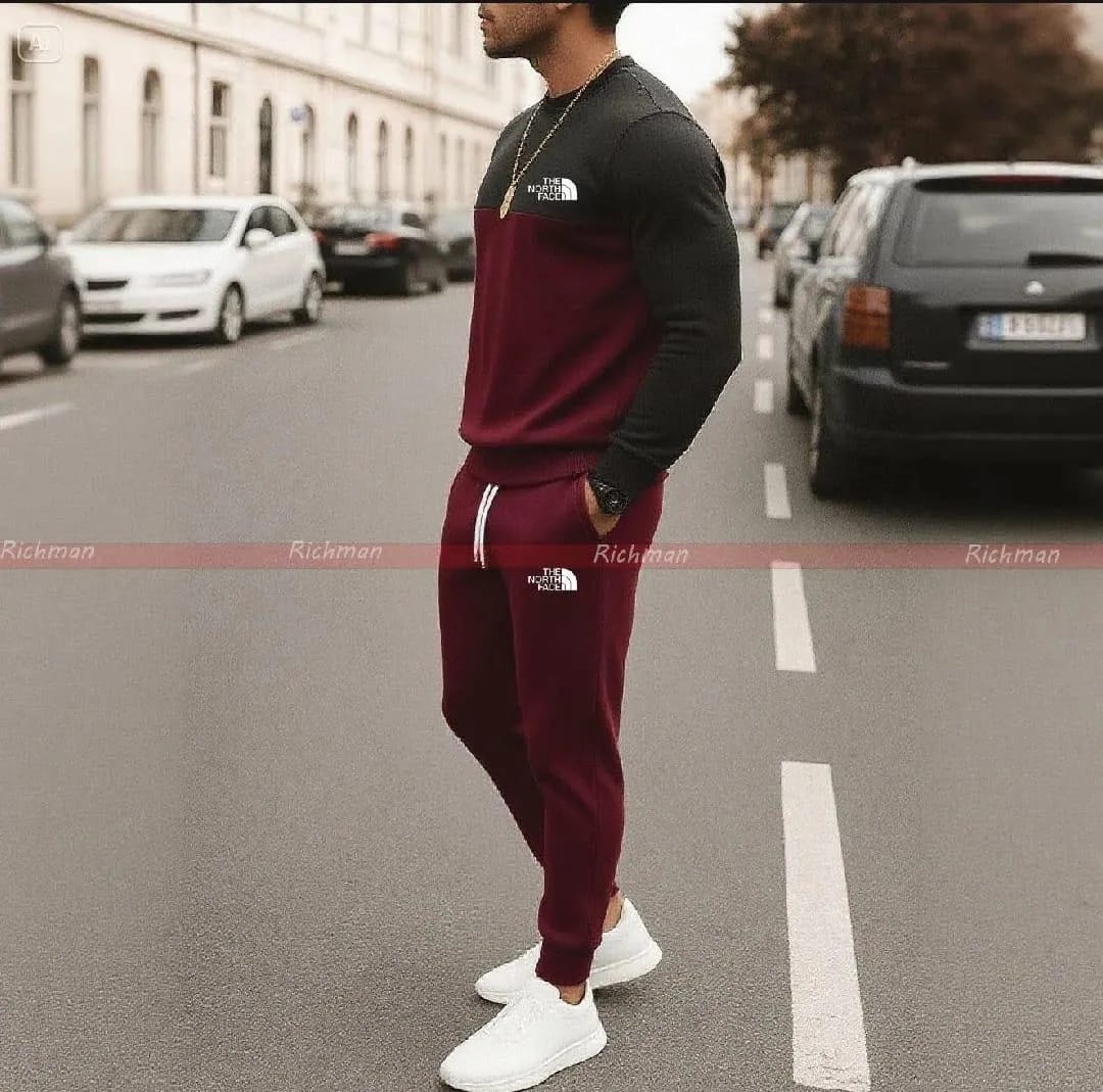 2 Pcs Men's Micro Printed Sweatshirt Track Suit