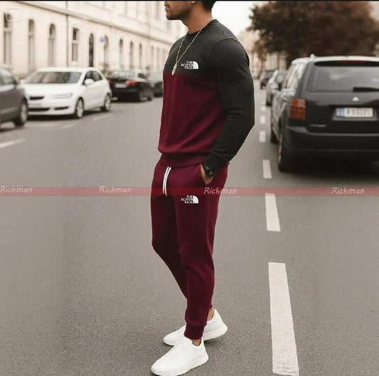 2 Pcs Men's Micro Printed Sweatshirt Track Suit