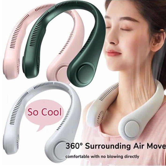 USB Rechargeable Neck Fan | 3 Modes Fan Speed | 360 Rotation Neck Hanging Fan With Box | C-Type Charging Cable Included