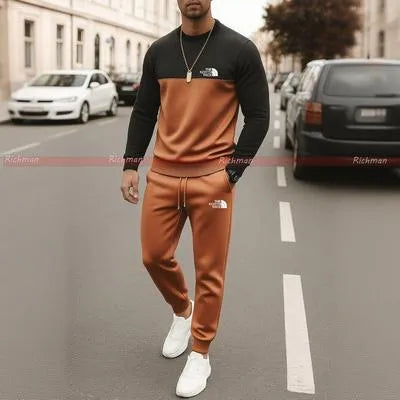 2 Pcs Men's Micro Printed Sweatshirt Track Suit