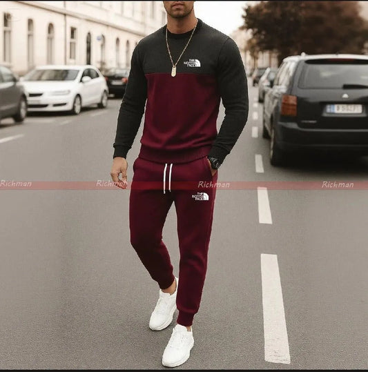 2 Pcs Men's Micro Printed Sweatshirt Track Suit