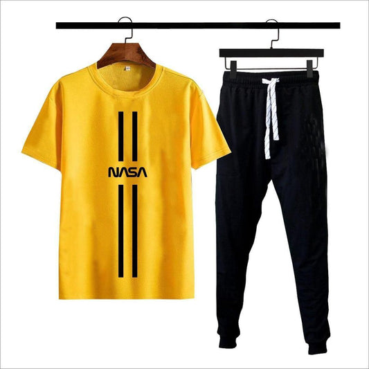 Men's Cotton Jersey Printed Track Suit - 2 Pcs in Vibrant Yellow