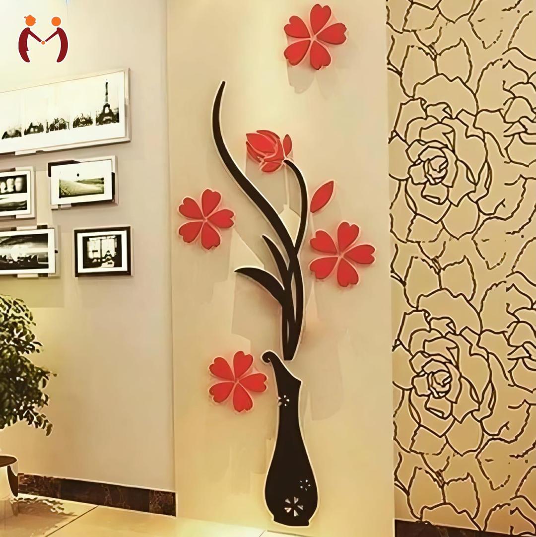 Vase in Red and Black colour Woden wall decore