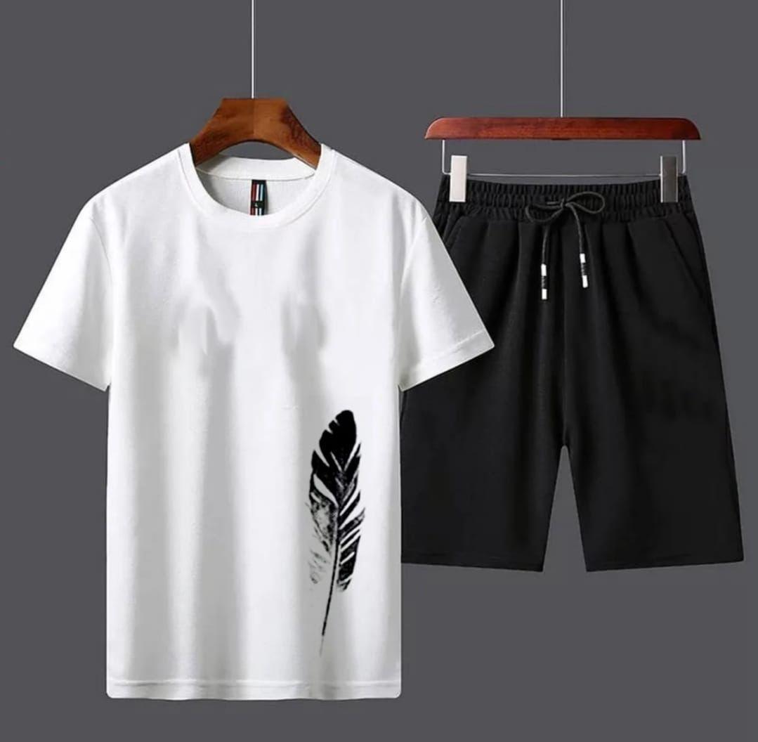 2 Pcs Men's Cotton Printed T-Shirt & Shorts Tracksuit