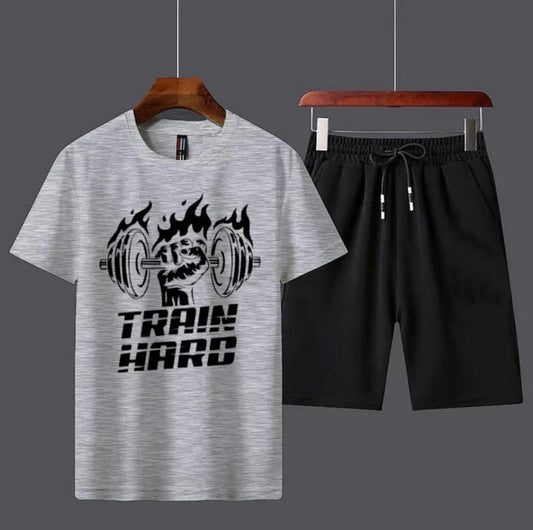 2 Pcs Men's Cotton Printed T-Shirt & Shorts Tracksuit