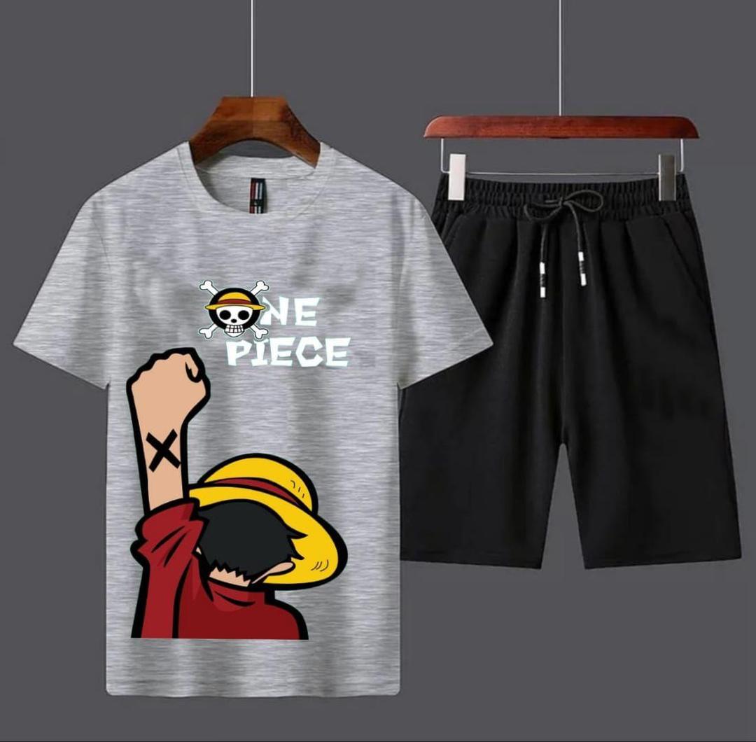 2 Pcs Men's Cotton Printed T-Shirt & Shorts Tracksuit