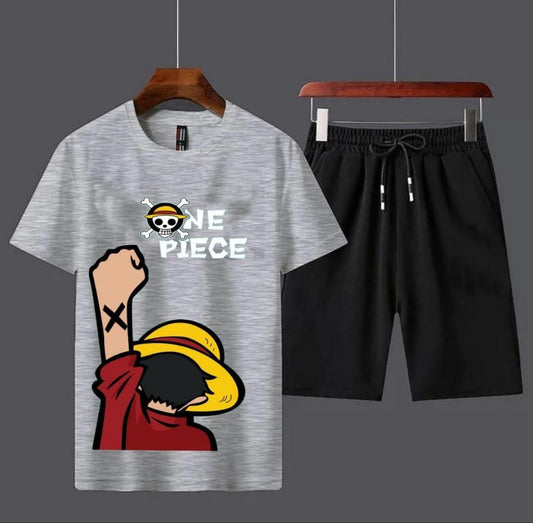 2 Pcs Men's Cotton Printed T-Shirt & Shorts Tracksuit