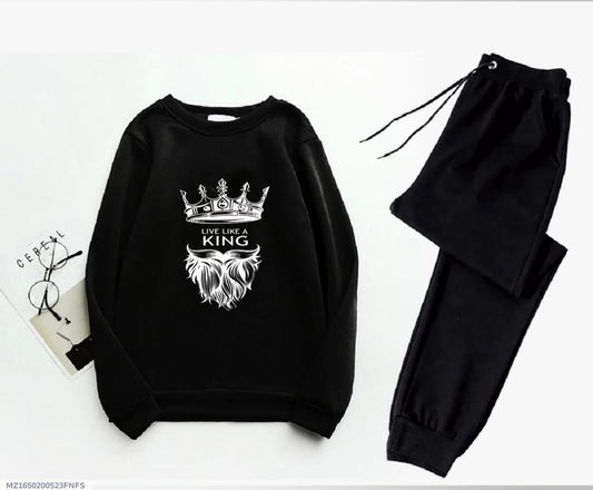 2 Pcs Men's Fleece Printed Sweatshirt Track Suit