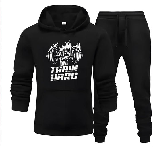 2 Pcs Men's Fleece Printed Hoodie Track Suit