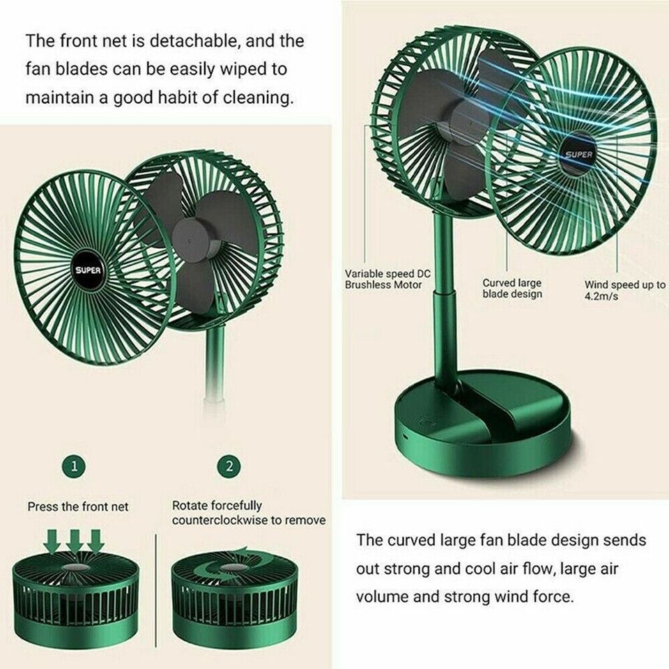 Rechargeable - Portable Telescopic Folding Fan Table Desk Fan | 3 Speeds Adjustable height Fan (Random color)