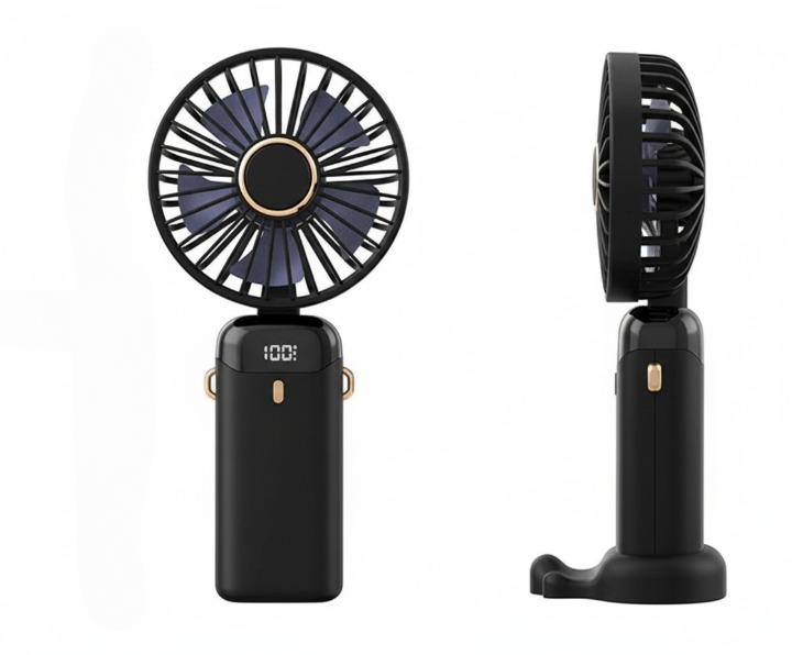 LED Digital Display Rechargeable Fan with USB Cable – Portable Mini Cooling Fan with Adjustable Speed, Battery Indicator & Easy Charging (random color)