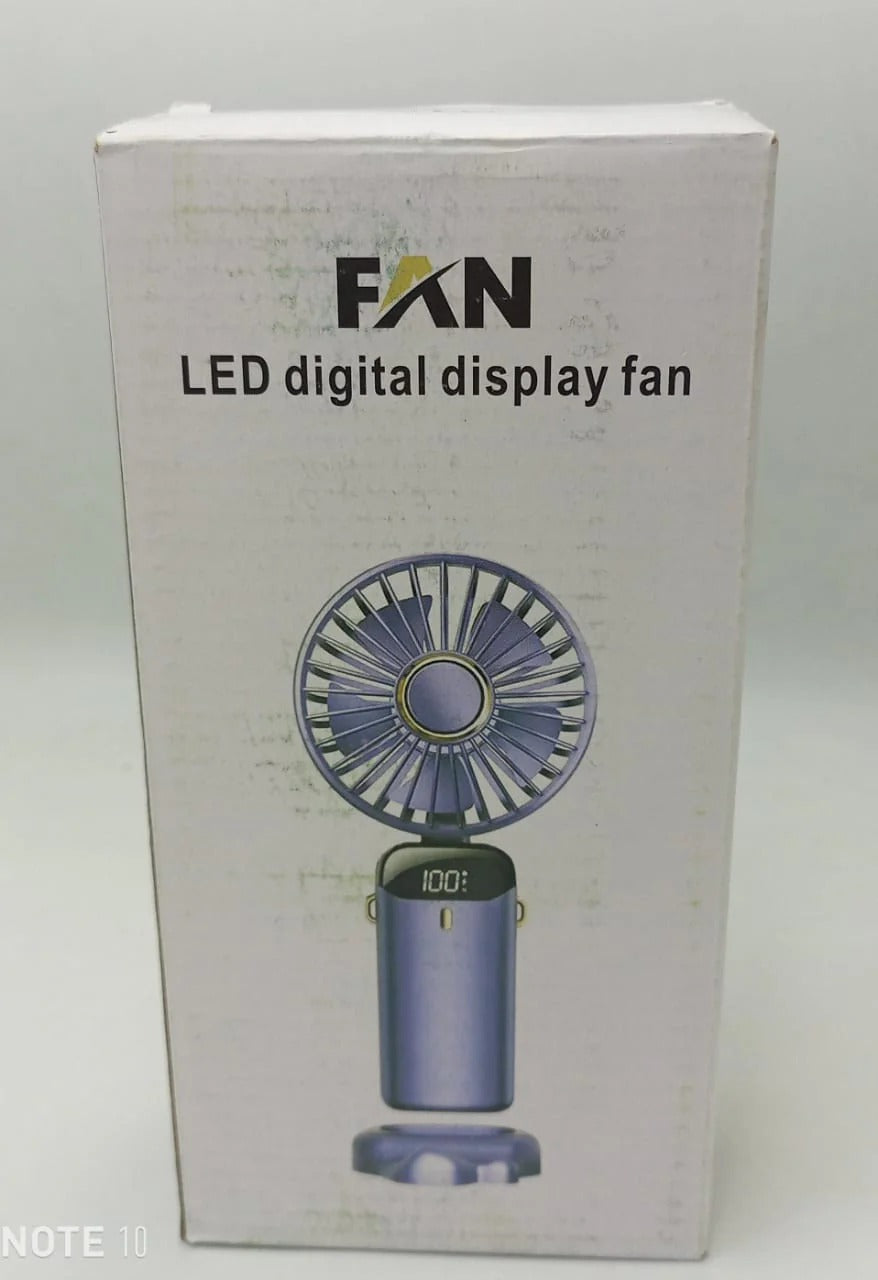 LED Digital Display Rechargeable Fan with USB Cable – Portable Mini Cooling Fan with Adjustable Speed, Battery Indicator & Easy Charging (random color)