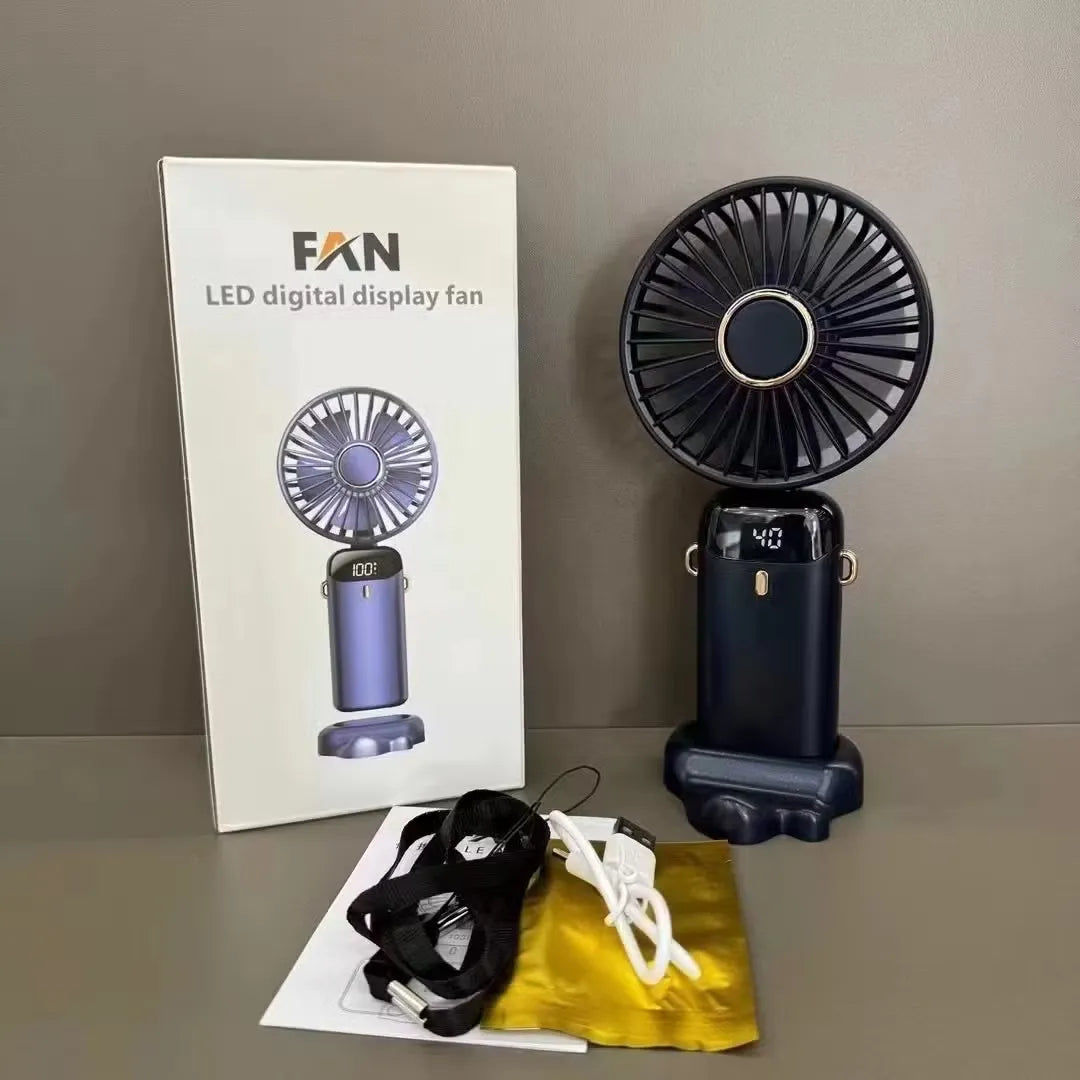 LED Digital Display Rechargeable Fan with USB Cable – Portable Mini Cooling Fan with Adjustable Speed, Battery Indicator & Easy Charging (random color)