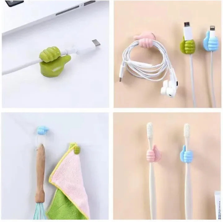Pack of 10 Cable Holder, Cable Management, Self-Adhesive Thumb Hooks, Multifunctional Wall Hook, Cable Clips, Adhesive Hooks, Wall Hooks, Thumb Hooks, Thumb Wall Hooks for Hanging,Thumbs Up Wall Hook, Silicone Thumbs