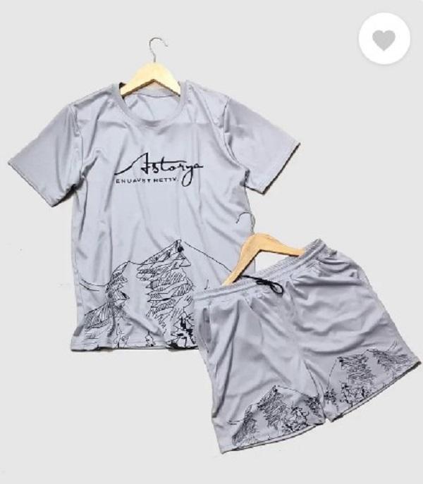 2 Pcs Men's Polyester Printed T-Shirt & Shorts Tracksuit