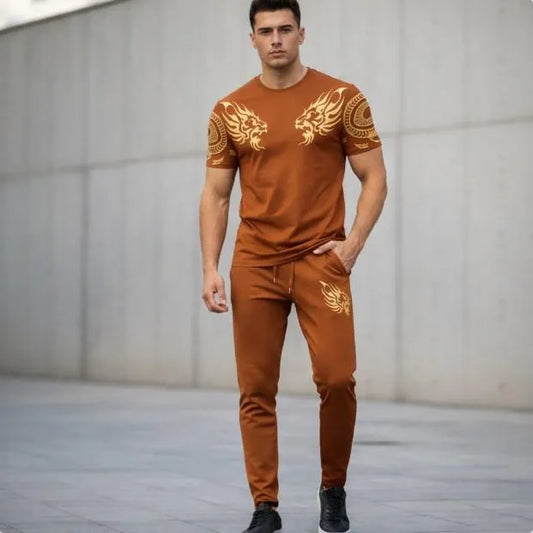 Lion Printed 2 Pcs Men's Micro Interlock Printed Track Suit