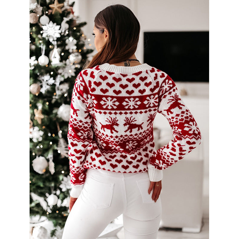 Women Ugly Christmas Sweaters Winter Long Sleeve Knitted Sweater Elk Snowflake Print Knitted Jumpers Knitwear Casual Soft Jacquard Pullover Xmas Look