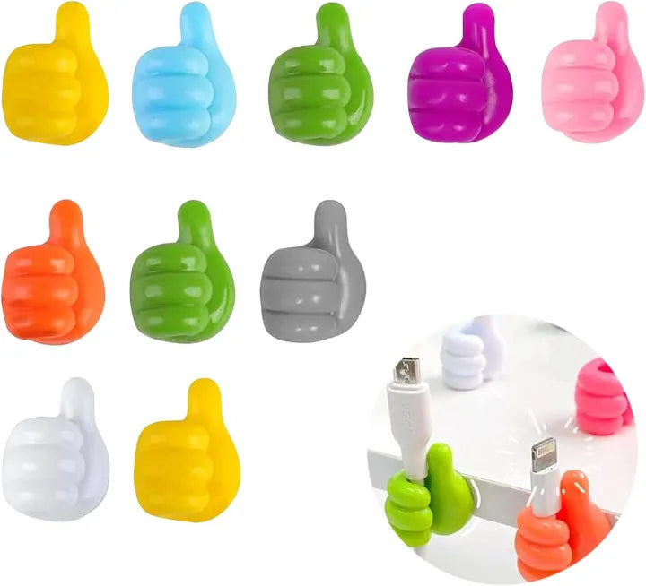 Pack of 10 Cable Holder, Cable Management, Self-Adhesive Thumb Hooks, Multifunctional Wall Hook, Cable Clips, Adhesive Hooks, Wall Hooks, Thumb Hooks, Thumb Wall Hooks for Hanging,Thumbs Up Wall Hook, Silicone Thumbs
