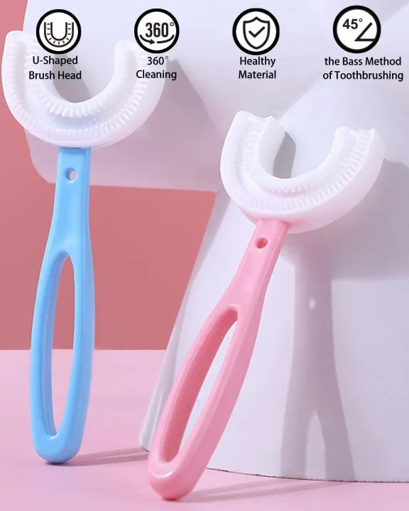 Toddler Toothbrush Kids U Shaped Toothbrush With Food Grade Soft Silicone Brush Head 360 Oral Teeth Cleaning Children U Shape