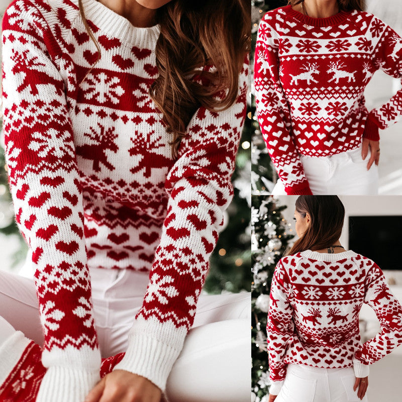 Women Ugly Christmas Sweaters Winter Long Sleeve Knitted Sweater Elk Snowflake Print Knitted Jumpers Knitwear Casual Soft Jacquard Pullover Xmas Look