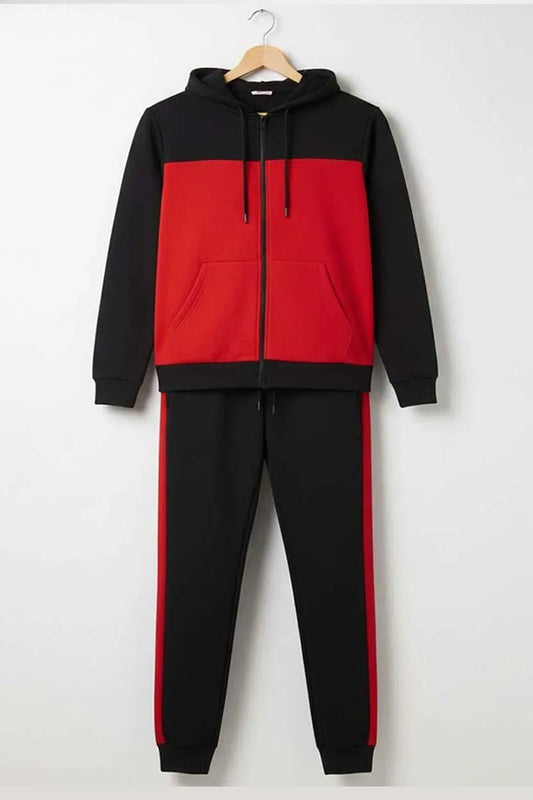 2 Pcs Men's Polyester Fleece Plain Zipper Track Suit