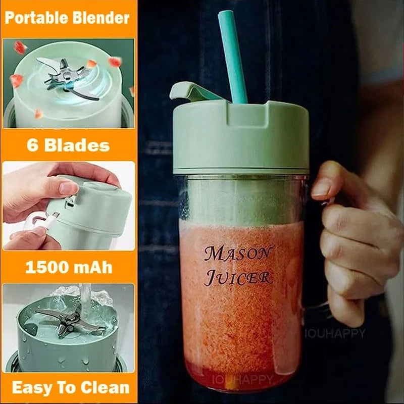 Professional Mini Juicer – Portable Blender & Smoothie Maker with Built-In Straw | Compact Fruit Extractor for Travel & Home Use