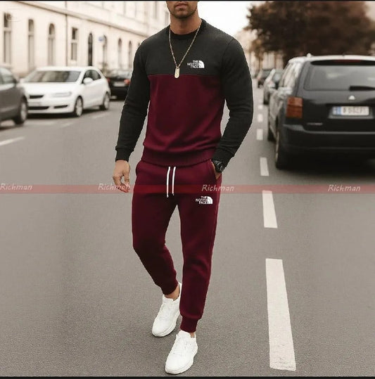 2 Pcs Men's Micro Printed Sweatshirt Track Suit