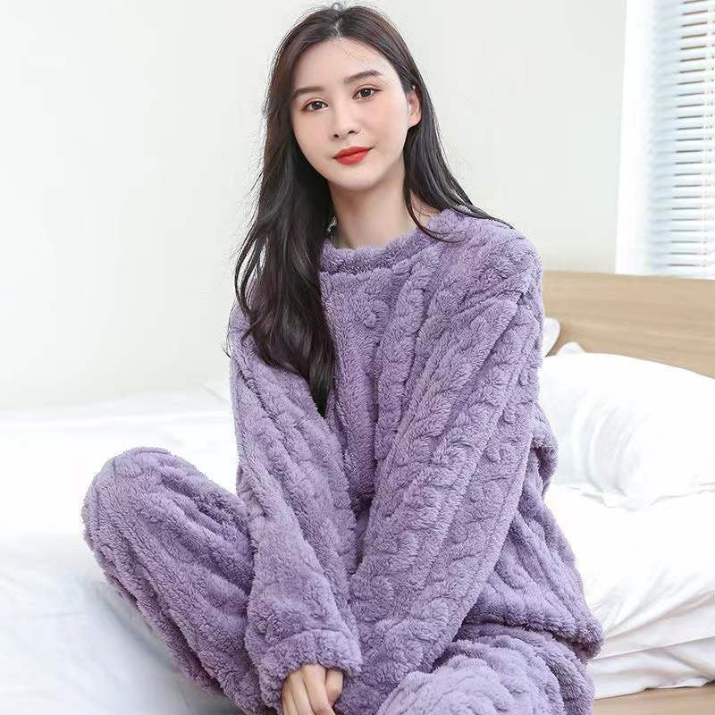 2025 new winter solid color  jacquard flannal  warm suit