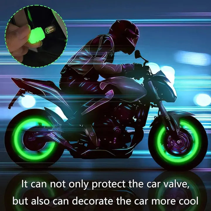 Car/Bike Wheel Tire Rim Air Valve Cap Radium Tyre Air Caps Cover Glow Radium Light Resistant Tire Pressure Caps, Universal for Car, Truck, Motorcycles, Bike