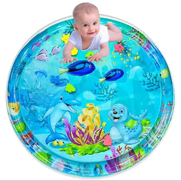 New premium quality Baby Playing Water Mat Dolphin Seal Pattern PVC Inflatable baby water play mat for tummy time, safe and leak-proof inflatable water mat for infants,Round Play Mat Cushion Kids Gift toddlers, early learning, sensory
