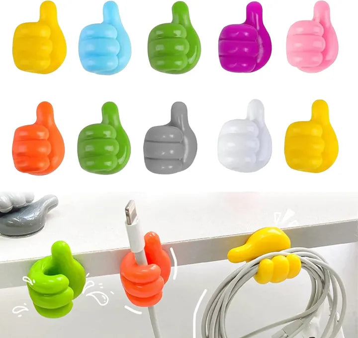 Pack of 10 Cable Holder, Cable Management, Self-Adhesive Thumb Hooks, Multifunctional Wall Hook, Cable Clips, Adhesive Hooks, Wall Hooks, Thumb Hooks, Thumb Wall Hooks for Hanging,Thumbs Up Wall Hook, Silicone Thumbs