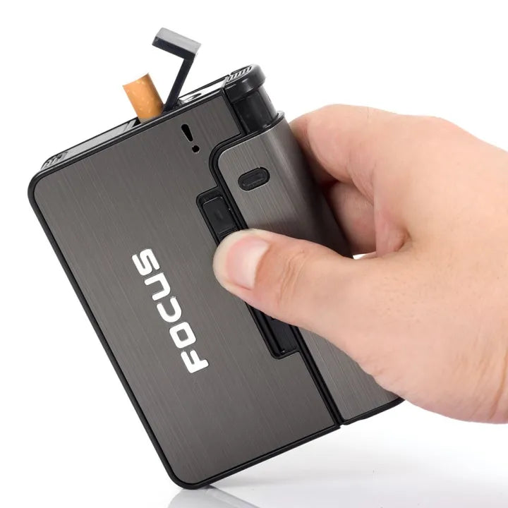 Focus Automatic Lighter Automatic Cigarettes Holder 10 Pcs Cigarette Case Portable Automatic Cigarette Holder Without Lighter Metal Cigarette Boxes Lighter Gadget For Men Multifunction Cigarette Holder