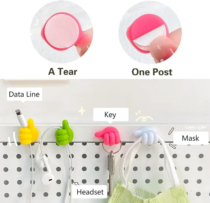 Pack of 10 Cable Holder, Cable Management, Self-Adhesive Thumb Hooks, Multifunctional Wall Hook, Cable Clips, Adhesive Hooks, Wall Hooks, Thumb Hooks, Thumb Wall Hooks for Hanging,Thumbs Up Wall Hook, Silicone Thumbs