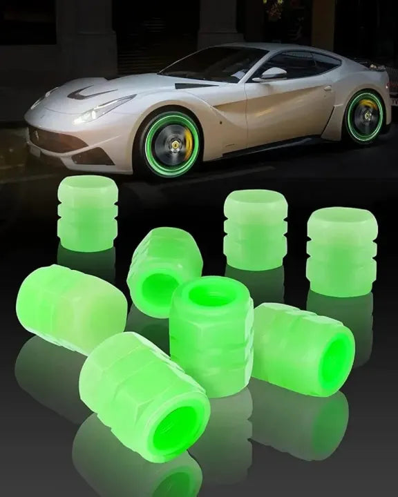 Car/Bike Wheel Tire Rim Air Valve Cap Radium Tyre Air Caps Cover Glow Radium Light Resistant Tire Pressure Caps, Universal for Car, Truck, Motorcycles, Bike