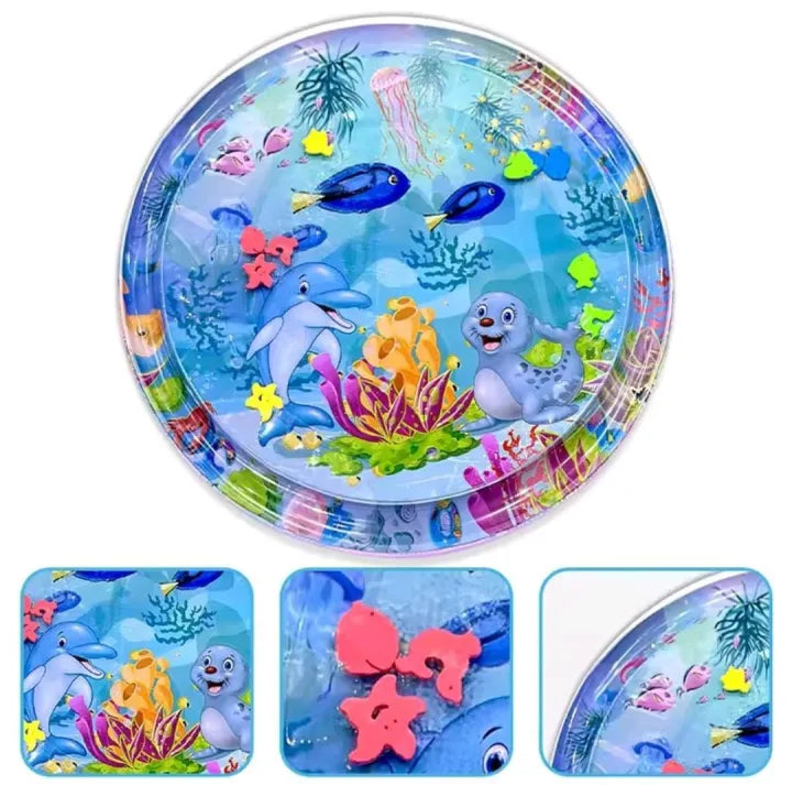 New premium quality Baby Playing Water Mat Dolphin Seal Pattern PVC Inflatable baby water play mat for tummy time, safe and leak-proof inflatable water mat for infants,Round Play Mat Cushion Kids Gift toddlers, early learning, sensory